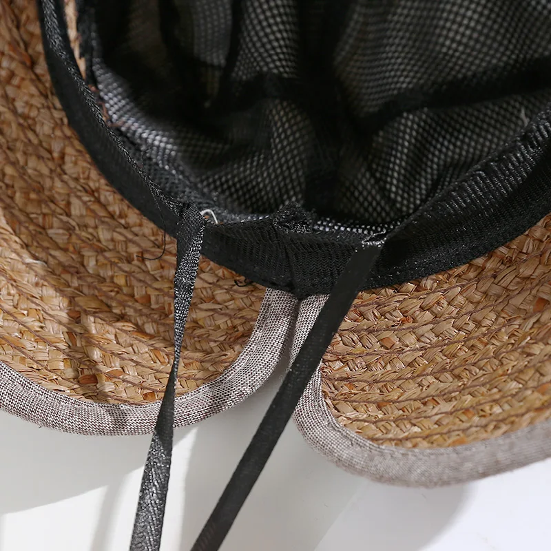 

[PTAH] Summer Women Sun Hat Straw Cloth Beach Caps Breathable Comfortable Foldable Windproof Belt Visors Sun Protection Female