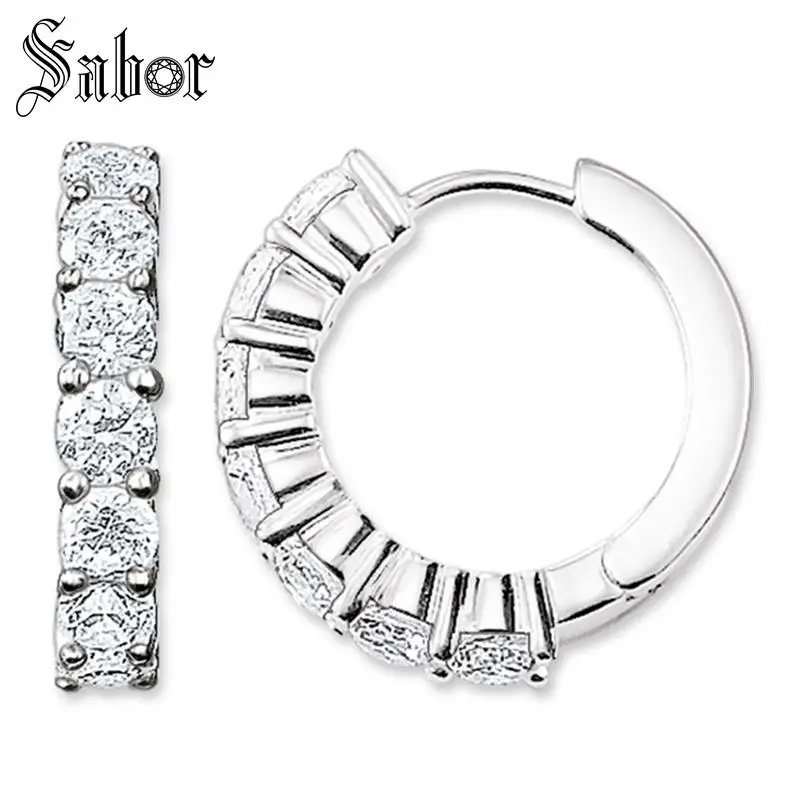 Женские серьги кольца с фианитами серебристого цвета|Серьги-кольца| |