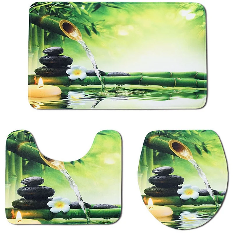3 шт./компл. бамбуковый нескользящий коврик с принтом для туалета ванной