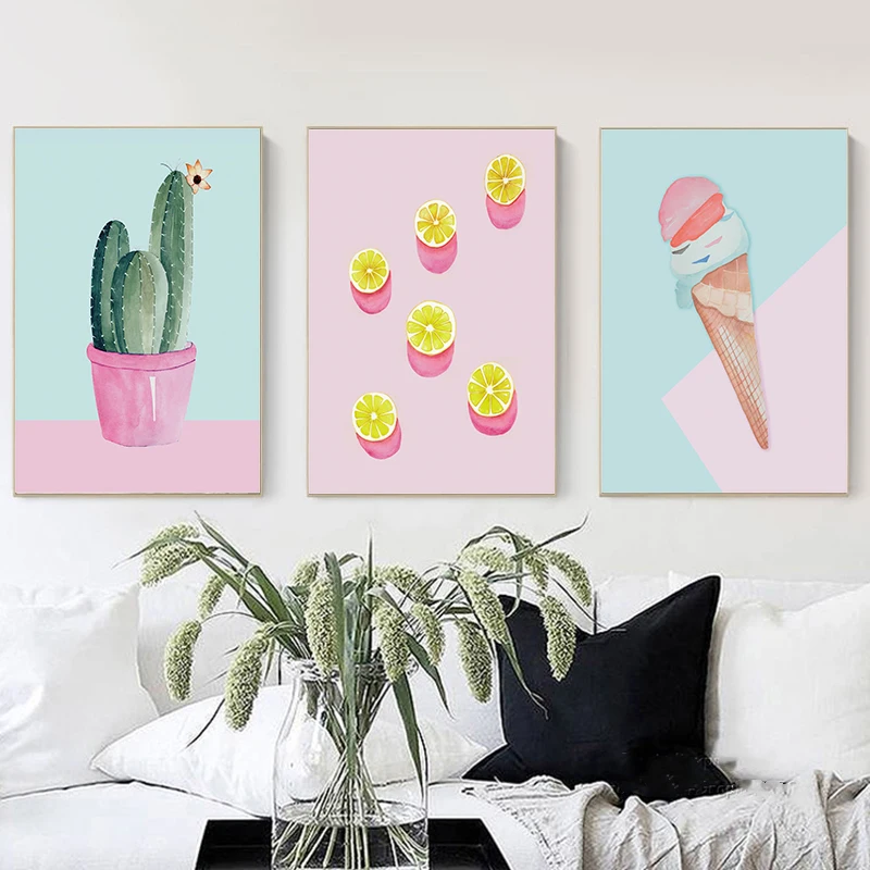 Картина на холсте торт и мороженое постер С КАКТУСОМ цитаты Скандинавское