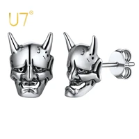 u7 hannya mask earrings 925 silver silver demon horn amulet stud earrings for women