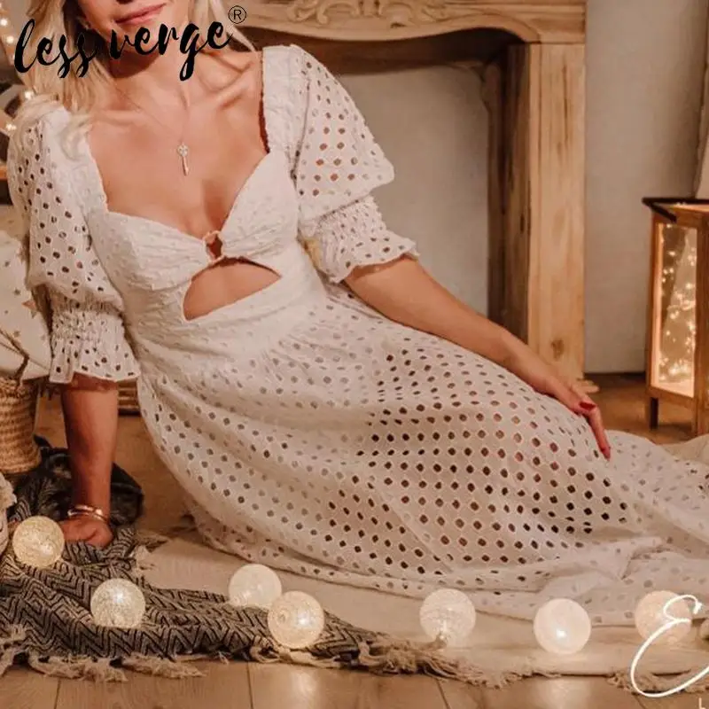 Женское летнее Хлопковое платье макси с вышивкой белое повседневное пляжное