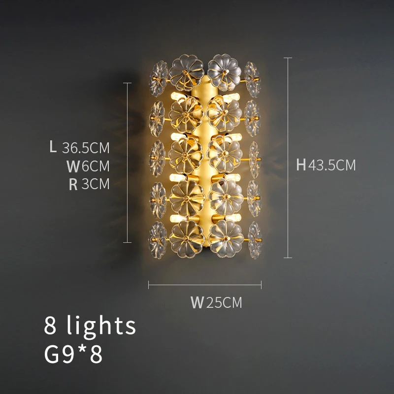 Светодиодный настенный светильник с лепестками цветов золотой медный