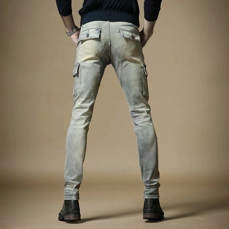 Джинсы мужские Стрейчевые в стиле ретро модные повседневные облегающие брюки с
