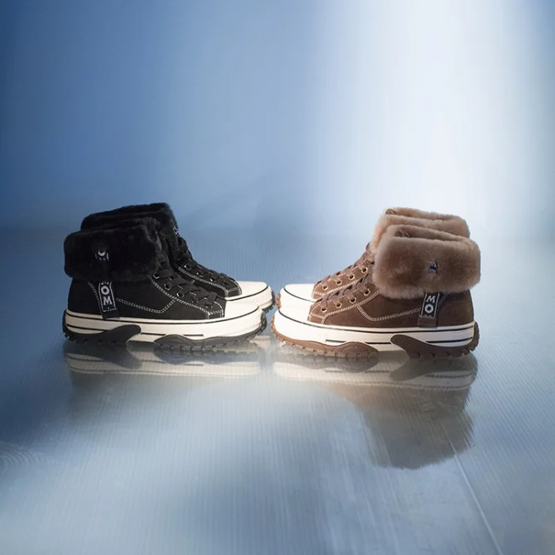 Зимние Повседневные меховые кроссовки женская обувь на плоской платформе