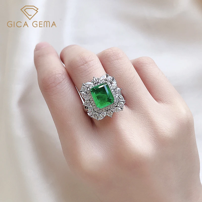 

GICA GEMA в винтажном стиле изумруд кольца для женщин и девушек, реальные 925 пробы Серебряное обручальное кольцо для помолвки, хорошее ювелирное изделие, подарок для женщины