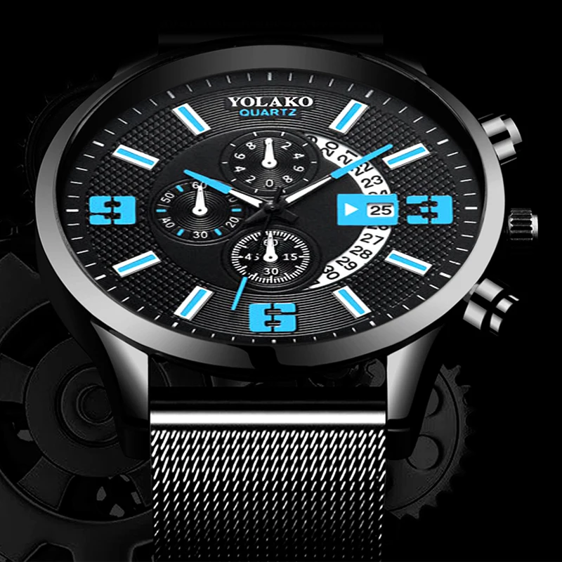 2021 Fashion Mens Sports Watches Luxury Stainless Steel Mesh Belt Quartz Wristwatch Men Casual Leather Watch relogio masculino