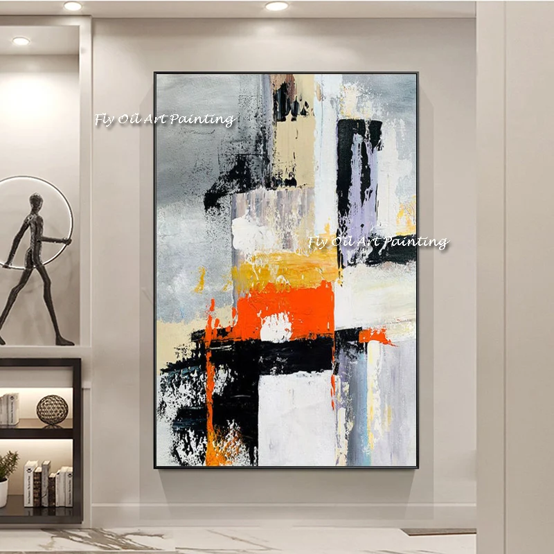 

Abstract watercolor grey orange landscape Modern Abstract Oil Painting large hand painted Abstract Painting for home decor
