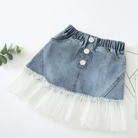 girls denim skirt mesh stitching skirt 2021 summer childrens wear new kids stitching skirt