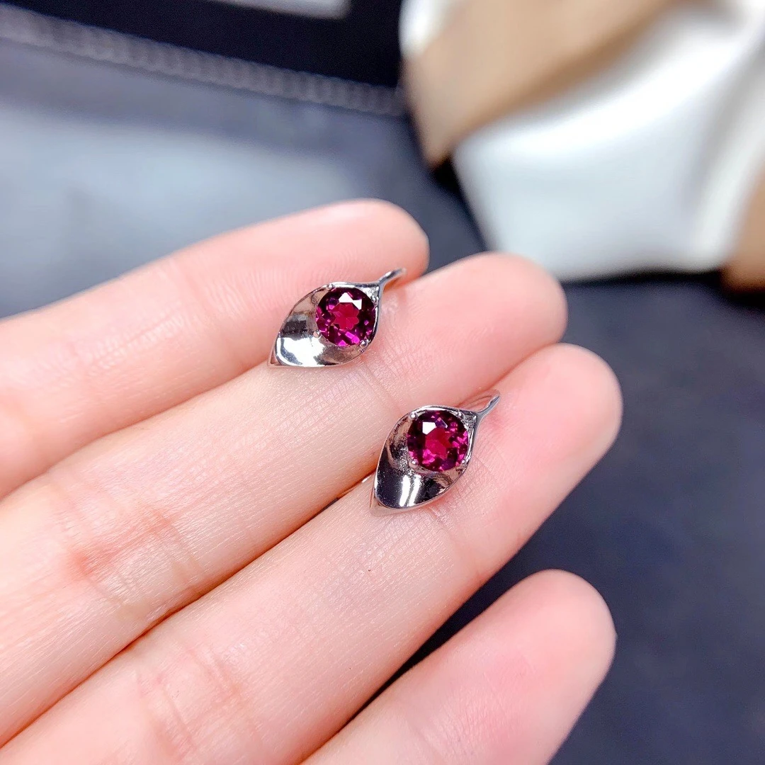 

fashion red garnet gemstone hook earring with hook for women jewelry natural gem real 925 silver