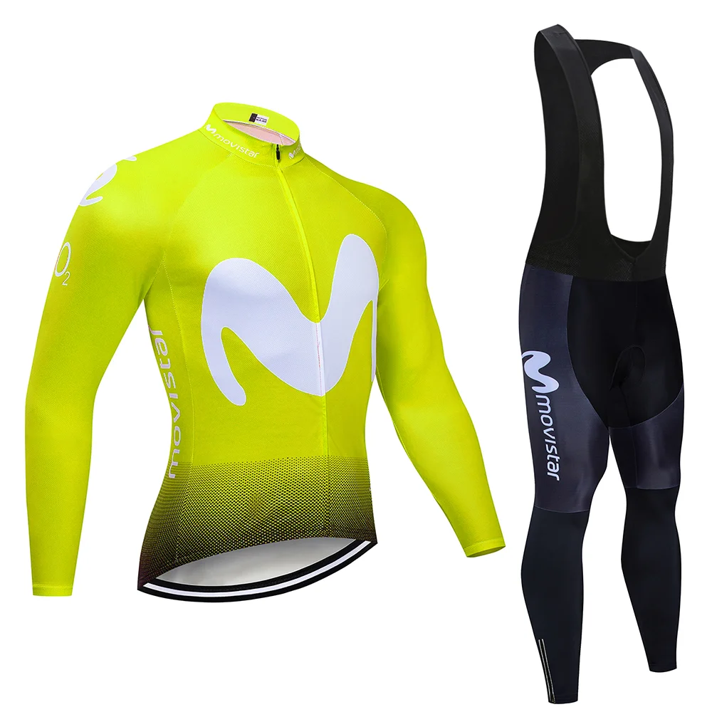 Long sleeve suit Movistar длинный рукав Велоспорт Джерси Набор летний дышащий детский нагрудник брюки ropa ciclismo велоодежда MTB велосипед мужская одежда - Цвет: Long sleeve suit