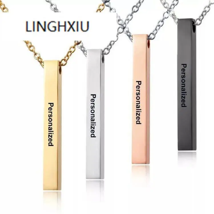 

Lingxiu Vertical Bar Necklace Four Sided Custom Names Necklace Pendant Message For Women