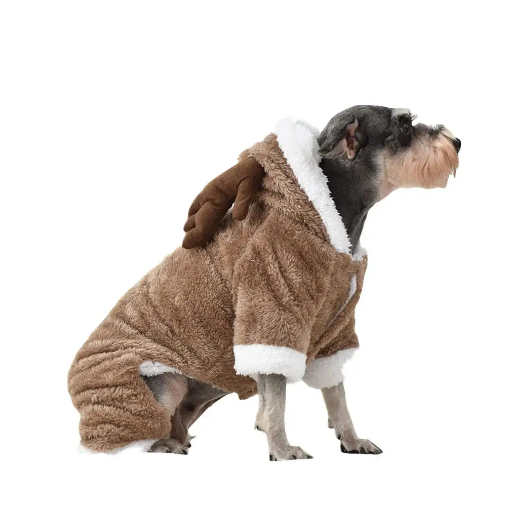 Рождественский теплый зимний костюм Лося для собаки комбинезон животных пальто
