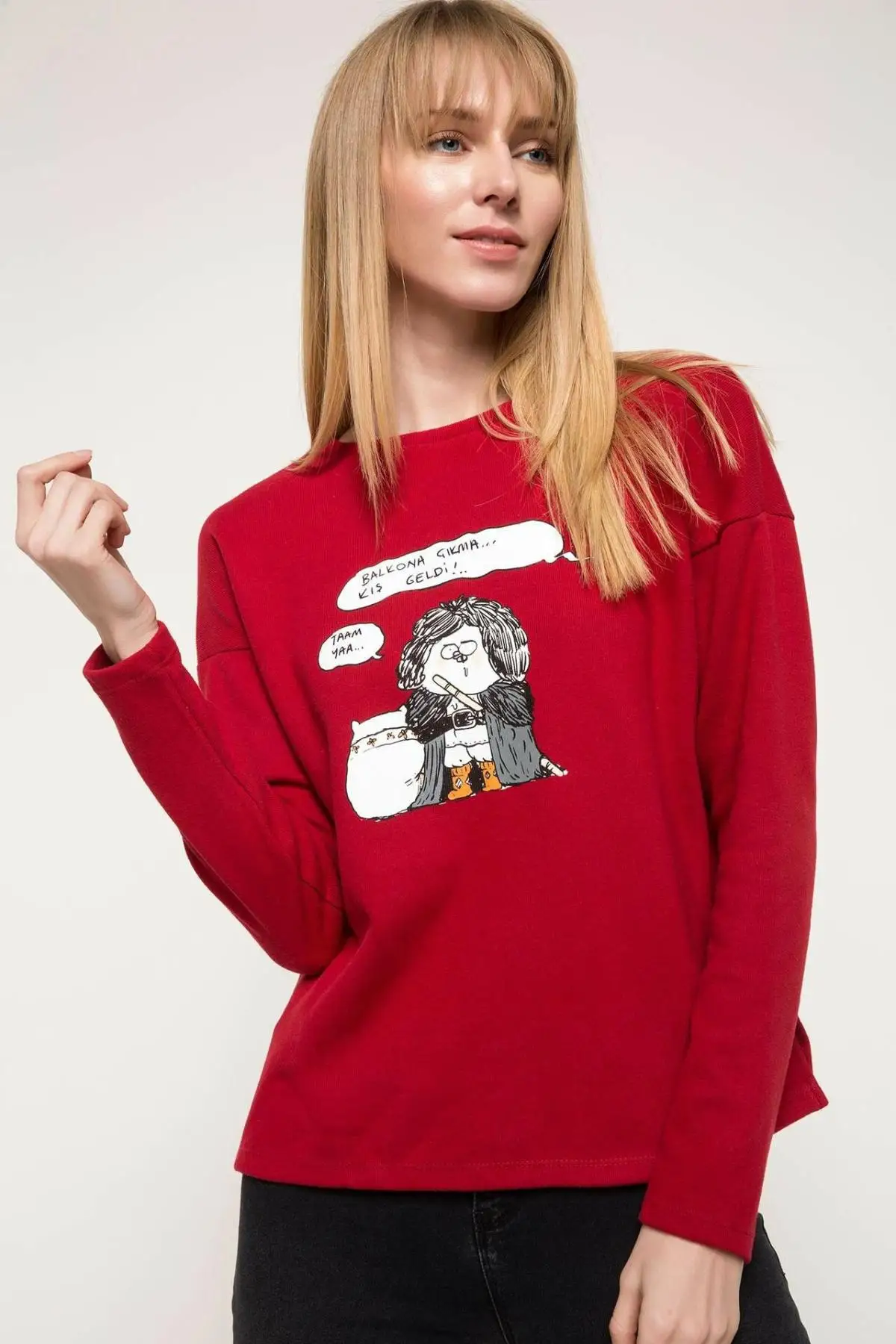 DeFacto Женский Осенний Повседневный красный топ футболки с длинным рукавом