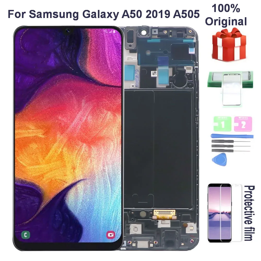 Pantalla Super AMOLED 100% original para Samsung Galaxy A50 SM-A505FN / DS A505 A505F / DS Pantalla LCD Digitalizador de pantalla t&aacute;ctil para Samsung A50 A505F Asamblea de pantalla lcd-0