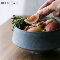 1pc relmhsyu japanese style ceramic grey retro tall single dessert bowl household rice soup dinner bowl restaurant tableware