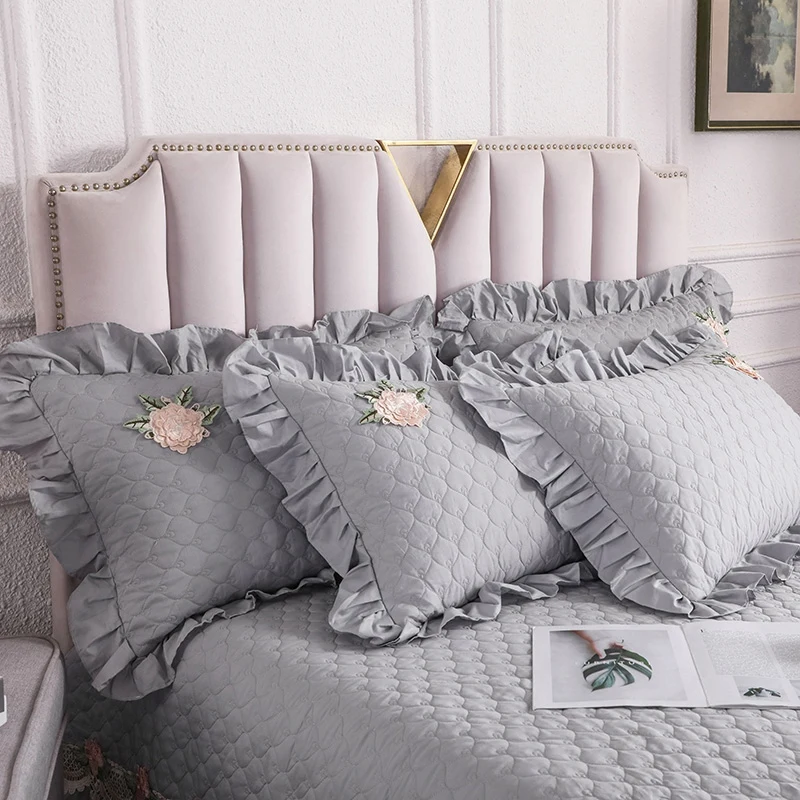 Элегантное кружевное стеганое покрывало из 100% хлопка серого синего фиолетового