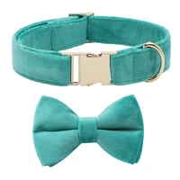 personalized dog collar bowknot belt set medium gemstone green velvet belt size dog collar customized pet dog id