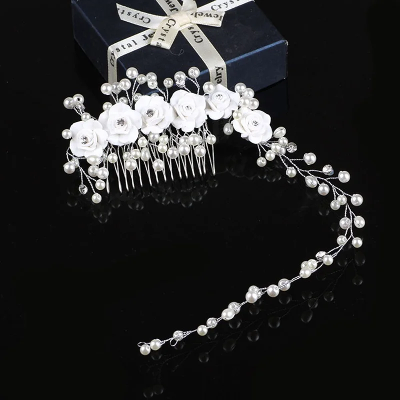 

Elegant Bridal Rhinestone Hair Clip Party Barrettes Wedding Jewelry Pearl Crystal Headband Exquisite