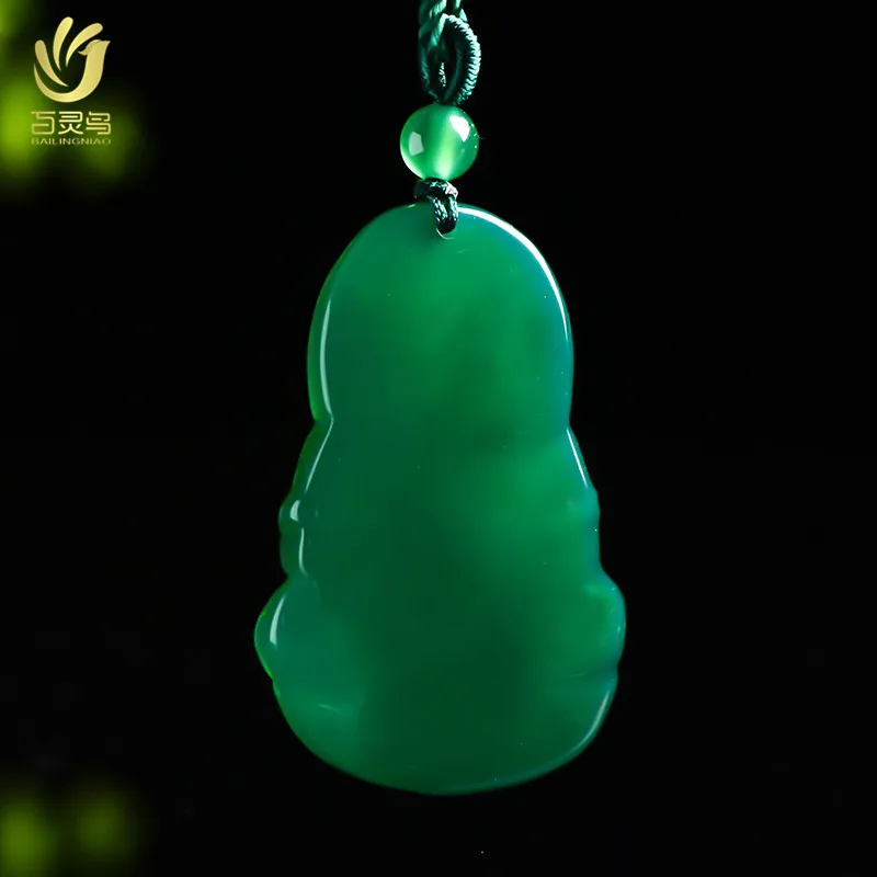 

Natural Jade Chalcedony Hand Carved Buddha Guanyin Jade Pendant Fashion Jewelry Lovers Green Agate Necklace The Parent Trap