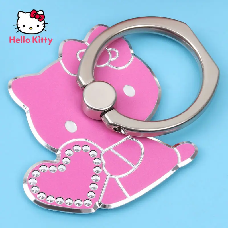 

Hello Kitty for iPhone cute KT cat metal ring stand flat for Apple mobile phone universal desktop lazy pasted ring buckle