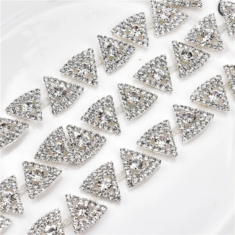 1 ярд 16 мм треугольная отделка стразы Серебряная Хрустальная цепочка свадебное