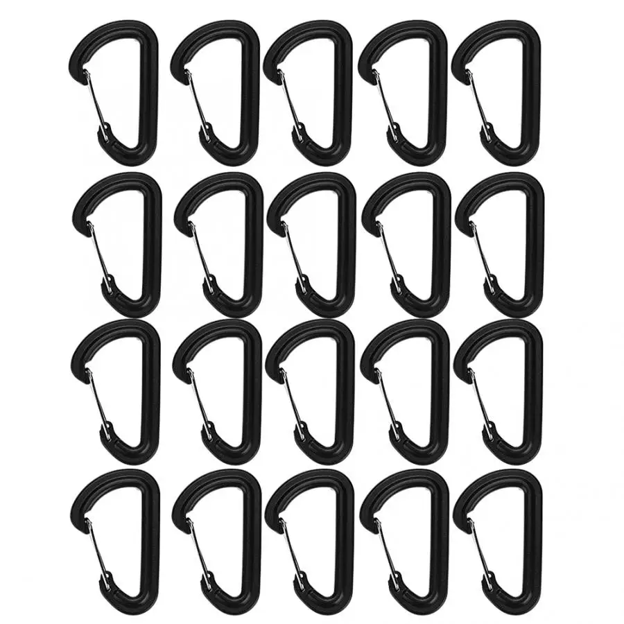 20Pcs Plastic Carabiner Climbing Locking Buckle Traveling Hiking D Shape Key Ring Outdoor Sport Camping Backpack Keychain | Обустройство