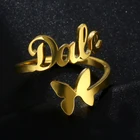 Индивидуальные Кольца с именем для женщин, регулируемые золотые кольца из нержавеющей стали с буквами-бабочками, женские модные ювелирные изделия