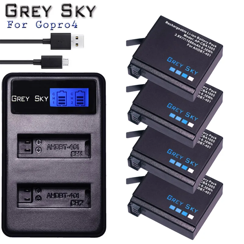 AHDBT 401 + LCD USB двойное зарядное устройство для Gopro Hero 4 батареи Go Pro Hero4 bateria аксессуары