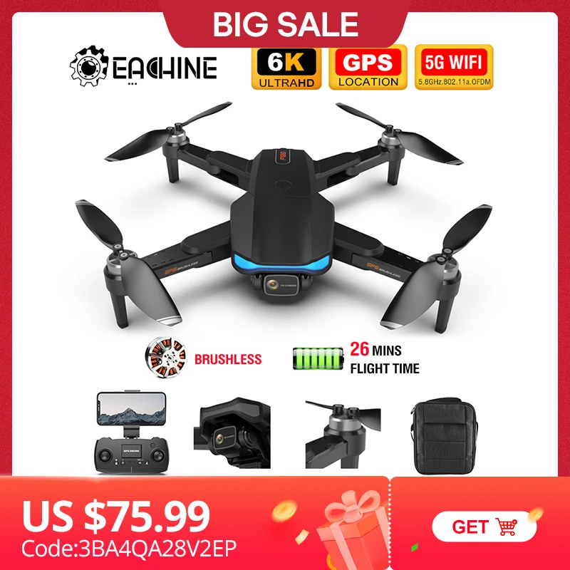 Управляемый Дрон с камерой Eachine F188 GPS Wi-Fi FPV 1080P без щеток время полета 26 минут