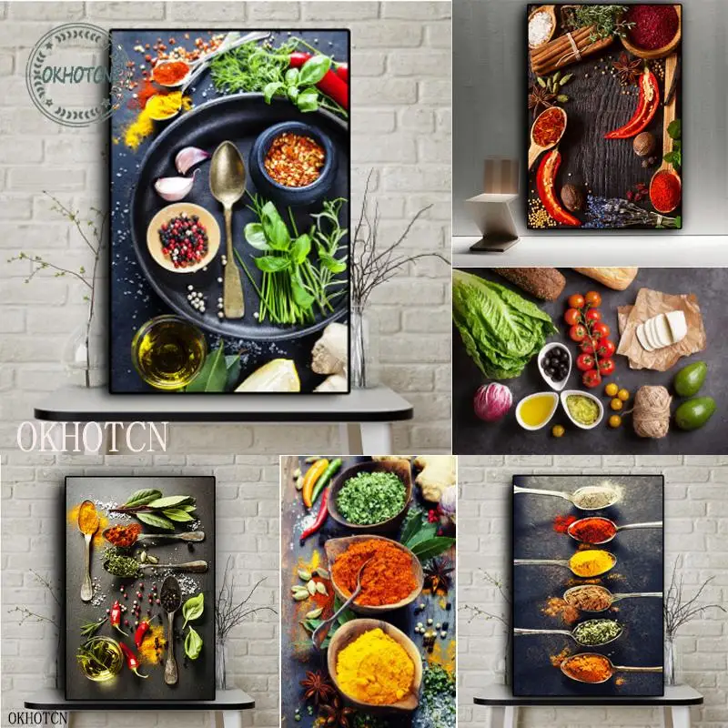

Vegetable Grains Spices Kitchen Canvas Paintings Laminas Para Cuadros Scandinavian Poster Wall Art Picture for Interior Decor