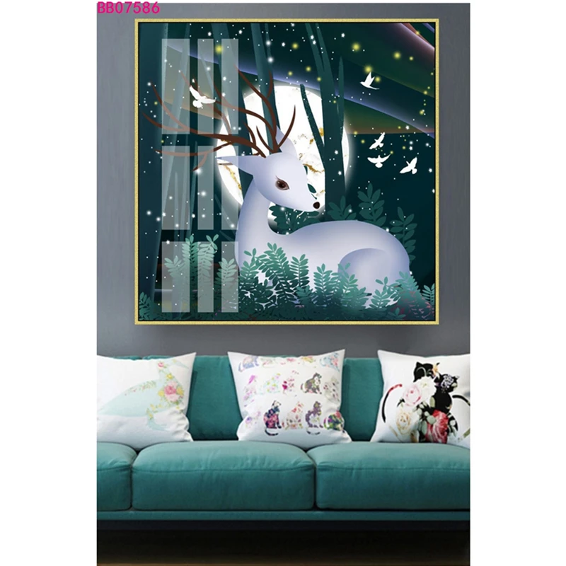 

Nordic Cartoon Animals White Deer Landscape Wall Art Print Modern Oil Painting Square Canvas Pictures Children's Room Home Decor