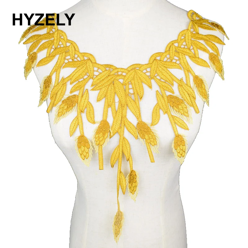 1 шт. украшенный желтыми перьями вышивка большой кружевной воротник тканевый DIY