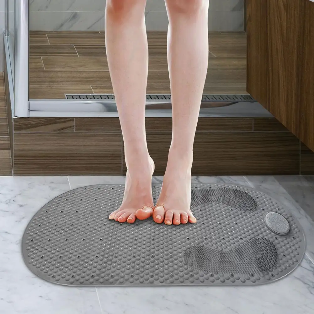 Bath Tub Shower Mat Foot Scrubber With Natural Pumice Stone Oval Bathtub Antislip Suction Cups And Drain H | Дом и сад