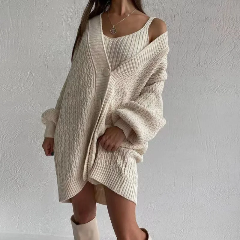 

Sampic Cardigans Dress Women 2021 Winter Oversized V Neck Knitted Long Sleeve Cardigans Tops Casual Sexy Club Sweater Outwear