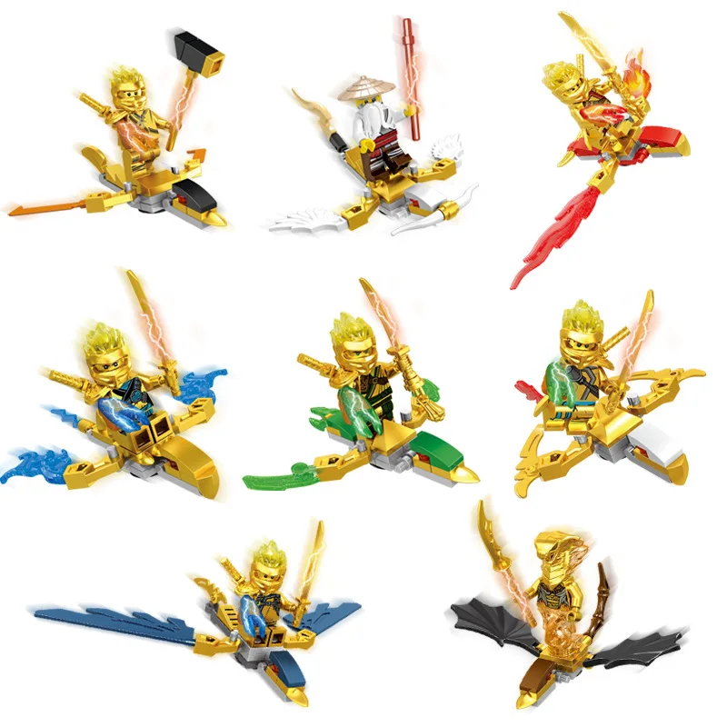 8 шт./лот детские строительные блоки игрушки Совместимые Legoingly Ninjagoes золото