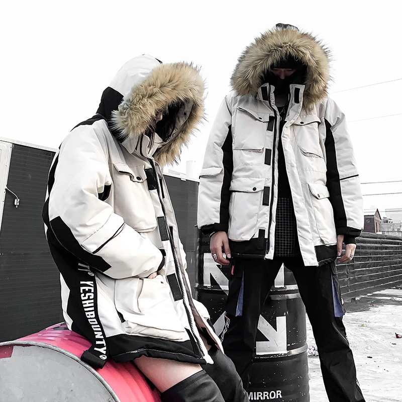 

ZURICHOUSE Hip-hop Winter Coat Woman Long Hooded Parka 2021 Oversized Couple Series Fashion Big Fur Collar Women's Jacket