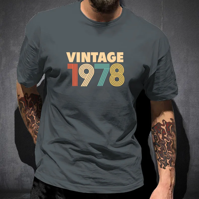 

2021 New VINTAGE 1978 Letter Printed Men's T-Shirt Fashion Short-Sleeved Top Casual Sports Large Size Tees Male Summer Clothes