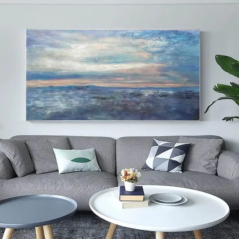 

large abstrat painting original abstract painting on canvas,sea abstract painting,blue abstract painting,minimalist art abstract