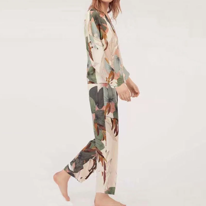 Пижамные комплекты весенне осенняя одежда для женщин длинный рукав штаны с