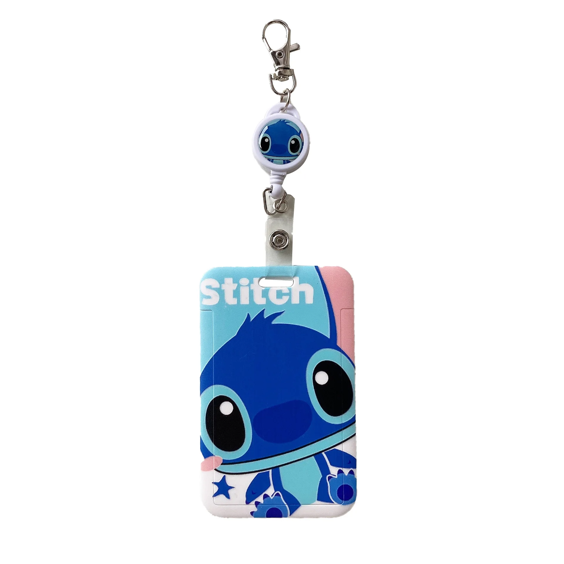 

Cartoon Stitch Keychain Retractable Easy Pull Button Student Meal Card Protective Cover Bus Card Holder Key Chain