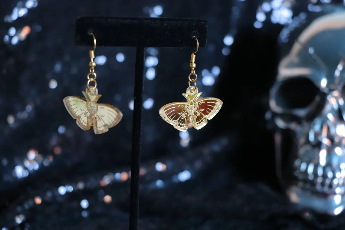 

Night MOTH Iridescent Statement Earrings/ Laser Cut Acrylic Earrings
