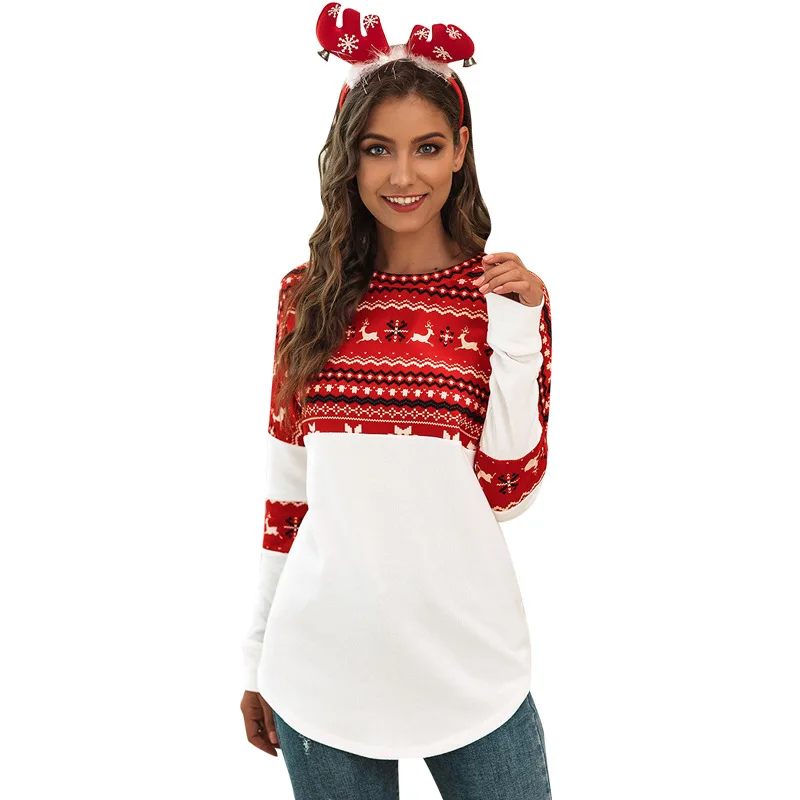 

Christmas Color Matching Printed Women's Long Sleeve T-shirt