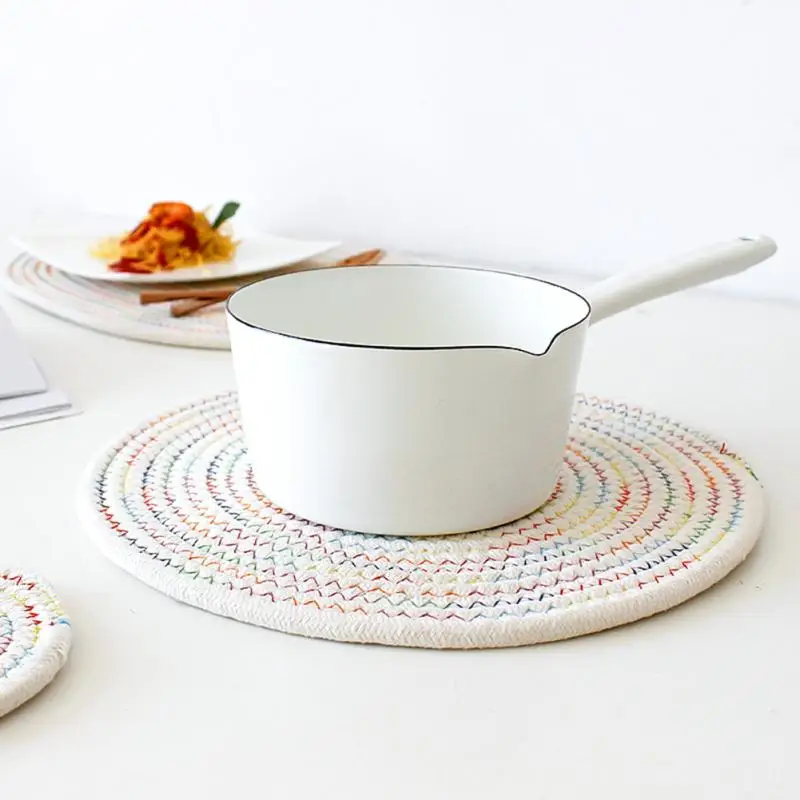 

Tea Coffee Cup Pad Placemats Decor Weave Coasters Durable Heat Resistant Round Drink Mat Bowl Teapot Holder Pad Table Decor