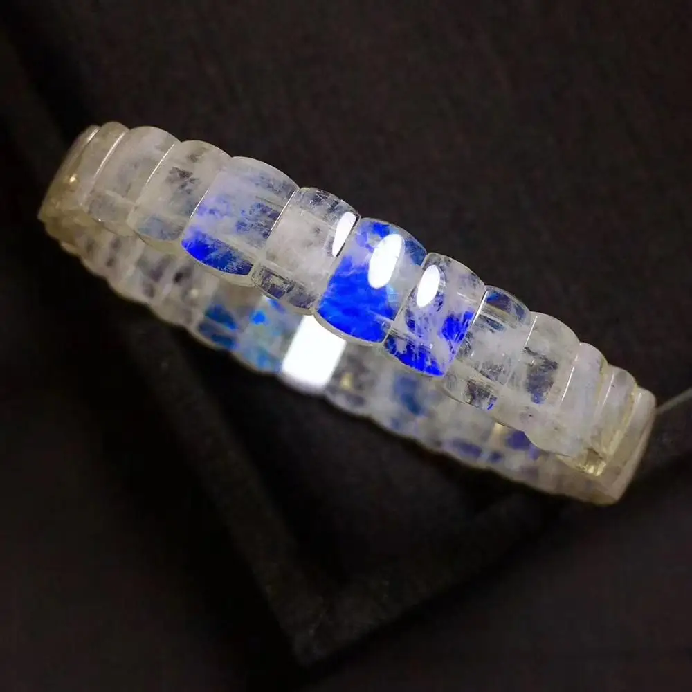 

Natural Moonstone Blue Light Gems Clear Rectangle Beads Bracelet 9.6x3.3mm Stretch Women Fashion Stone Certificate AAAAA