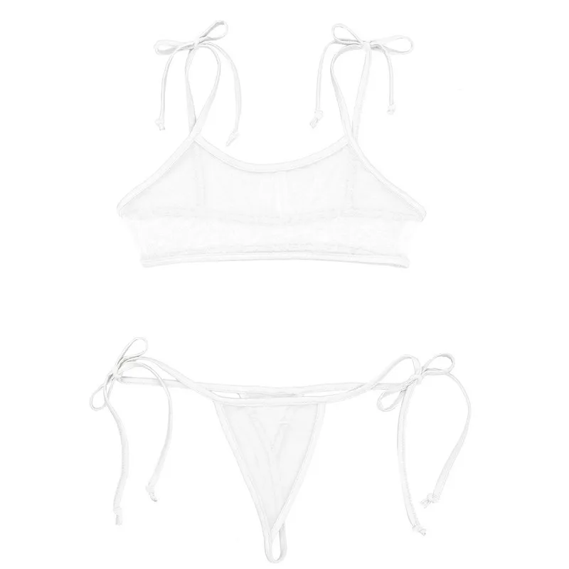 Пикантный мини комплект бикини женский купальный костюм прозрачный купальник