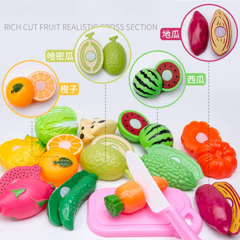 

Cutting Fruit Vegetable Food Pretend Play toys for children shopping cart trolley boy girl cutting fruit cake doll toy baby toy