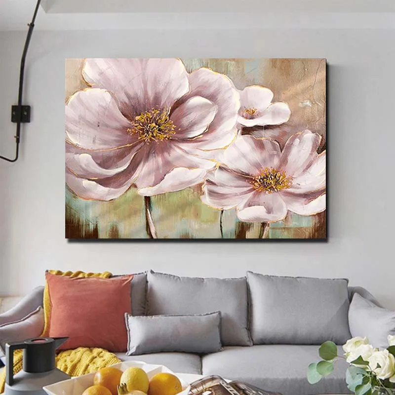 Hand Painted Abstract Pink Blooming Flowers Wall Picture Canvas Oil Painting Living Room Home Art Decoration Drop Shipping | Дом и сад