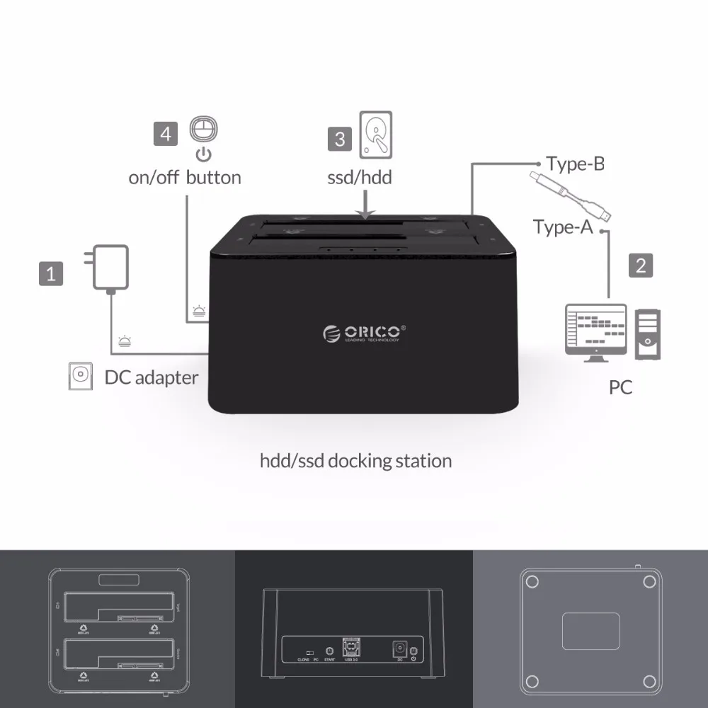 Док-станция ORICO 2,5 3,5 Dual Bay USB 3,0 на SATA HDD SSD чехол для жесткого диска инструмент Бесплатный Дубликатор 24 ТБ для Windows Mac OSX9.1