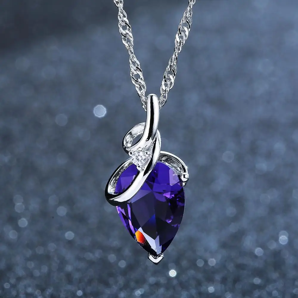 

Charm Necklace Agate Pendants Gift Purple Silver Color S925 Amethyst Rope Chain Lava Opal Jaspers Jades Ruby Pendants Bizuterias